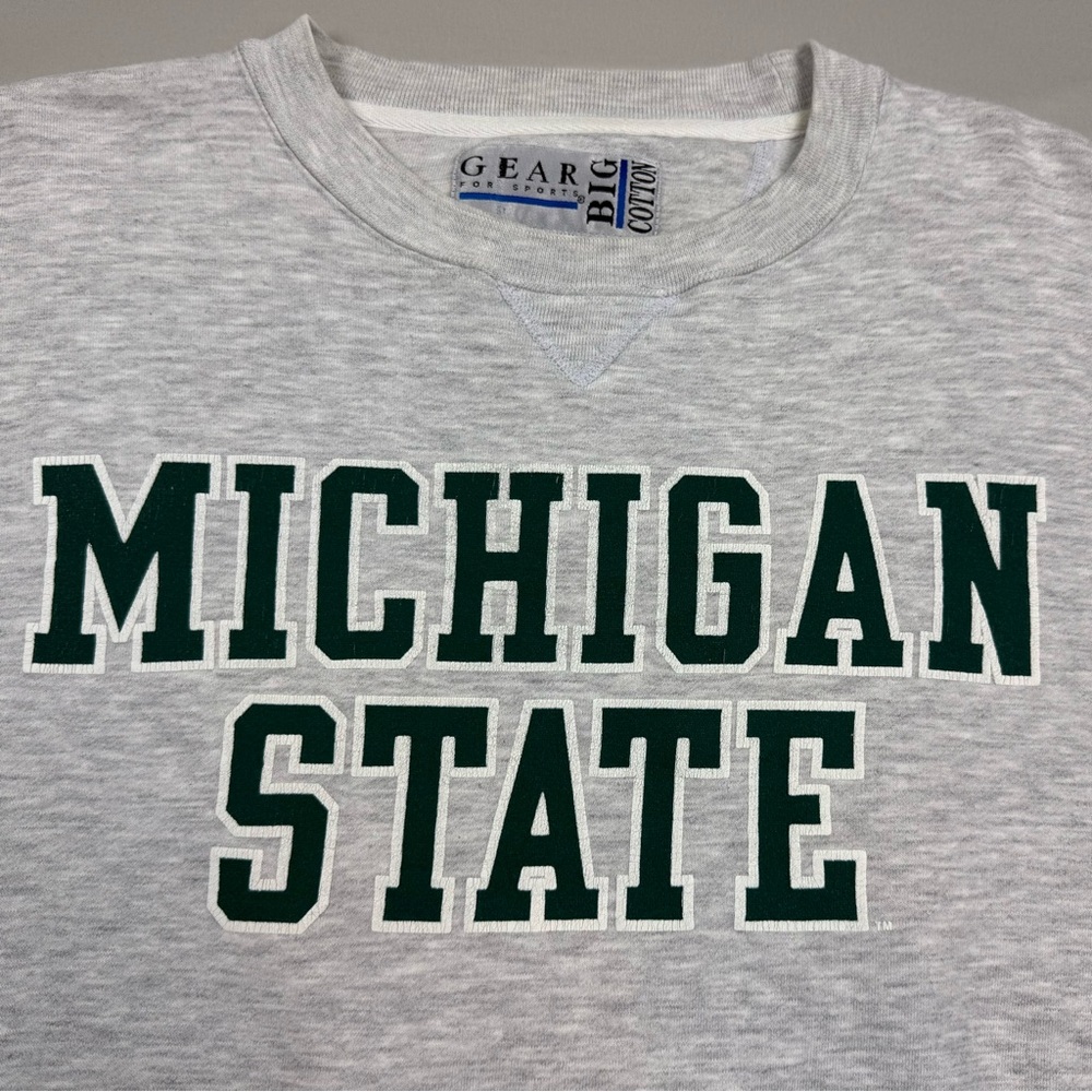 Vtg Michigan State Spartans Mens Crewneck Sweatshirt XL 90s Spell Out Grey B6 - Picture 4 of 10